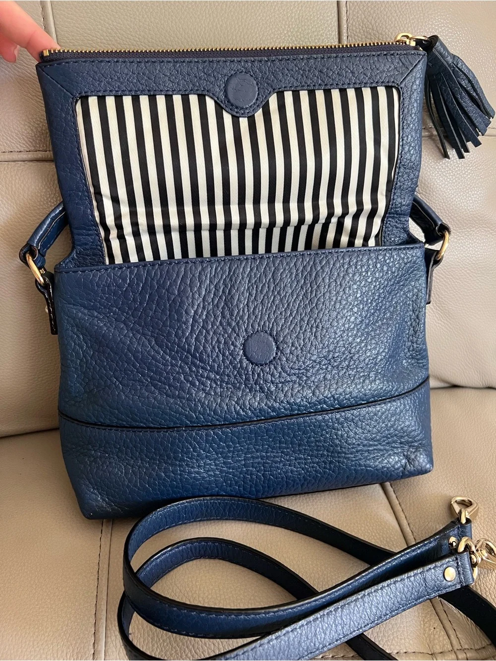 Kate Spade New York Avenue Blue Leather Cross Body Bag with Tassel